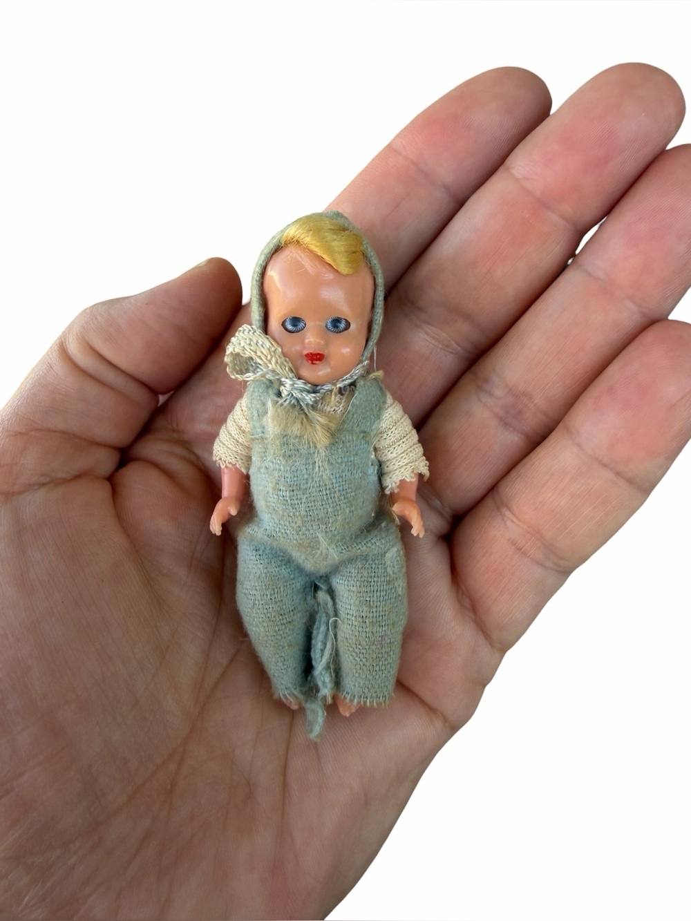 Vintage Celluloid Miniature Dollhouse Baby Jointed Sleepy Eyes 3” MQ Italy